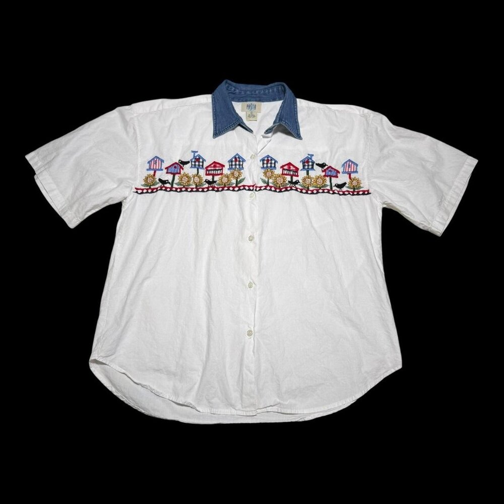 Vintage 90s Pasta Birdhouse‎ Sunflower Casual Button Up Shirt Women’s Large